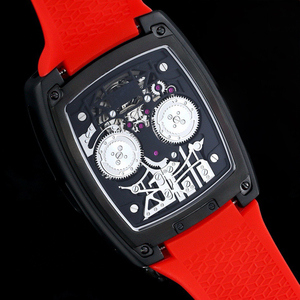 Montre-bracelet de luxe pour homme, style Roadster, cadran squelette, boîtier noir, bracelet en caoutchouc confortable, idéale pour la marche et la course - Product Image 5