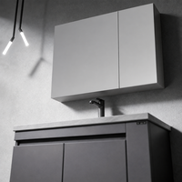 Meuble-lavabo flottant contemporain avec finition mate douce, double porte et rangement dissimulé