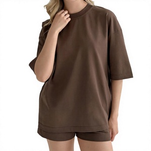 Conjunto de Camiseta y Pantalones Cortos Extra Grandes de Algodón 100% Puro para Mujer, Ropa de Estar Transpirable de Punto para Verano, Conjunto Casual de Dos Piezas - Product Image 1