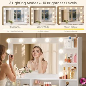 SENYU Coiffeuse Moderne Blanche avec Miroir LED et Tiroir de Rangement 39,4x55 Pouces pour Chambre à Coucher - Product Image 4