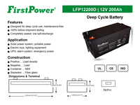 Batería AGM FirstPower LFP12200D 12V 200Ah con BMS integrado, batería de ciclo profundo para almacenamiento solar, para vehículos recreativos, barcos y sistemas fuera de la red.