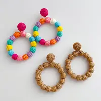 Brincos femininos criativos de rattan, joia em forma de borla feitos à mão de rafia, 2022