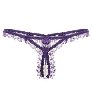 Women's <b>Large</b> Pearl Sexy Underwear Embroidery Lingerie Open Crotch Thong Low-Rise Bow G-string Pearl Kecks for Adults - Product Image 2