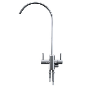 Robinet de cuisine en acier inoxydable à double poignée, style minimaliste, montage sur plan, installation facile, machine de canalisation - Product Image 1