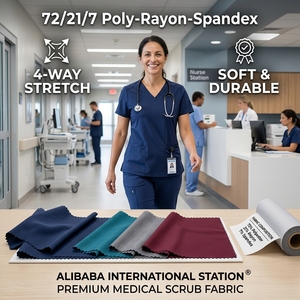 <span class=keywords><strong>Tela</strong></span> Elástica en 4 Direcciones para Uniformes Médicos, 72% Poliéster, 21% Rayón, 7% Elastano, Resistente a las Arrugas, Venta al Por Mayor - Product Image 1