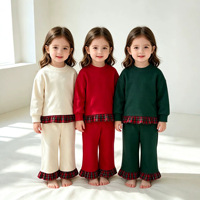 Vente en gros de tenues pour enfants personnalisées de style américain, haut à manches longues à volants et pantalon, ensemble de 2 pièces pour Noël