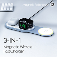 Chargeur sans fil magnétique multifonction pliable portable 15W à charge rapide, support de chargeur sans fil, lampe de nuit LED de bureau en verre pour téléphone portable
