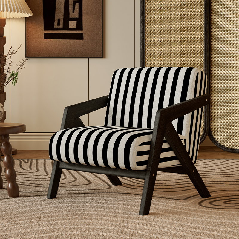 Strisce bianche e nere [Jacquard delicato + cornice in legno nero]