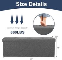 Banc de rangement pliable gris de 43 pouces avec assise en mousse épaisse, capacité de 660 lb, repose-pieds pour chambre et entrée