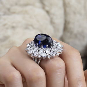 Messi Jewelry MSR-1781 PT950 Oval Cut Blue Sapphire Diana <b>Ring</b> Fashion <b>Ring</b> Engagement <b>Ring</b> for Women - Product Image 6