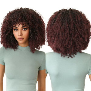 Perruque synthétique en gros d'usine, MOQ 1, avec frange, <span class=keywords><strong>cheveux</strong></span> ondulés Jerry, vague italienne, rouge rosé, en <span class=keywords><strong>laine</strong></span> douce, sans colle - Product Image 1
