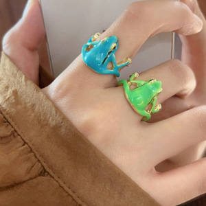Alloy Oil Drip Tree <strong>Frog</strong> <strong>Ring</strong> Green Quirky <strong>Frog</strong> <strong>Ring</strong> Niche Design Blue <strong>Frog</strong> Couple's <strong>Rings</strong> Opening Adjustable Jewelry - Product Image 1