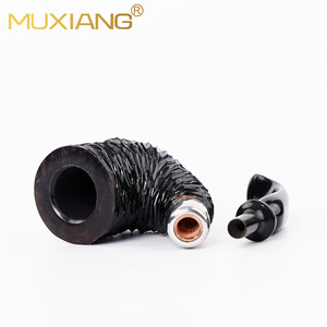 MUXIANG Tobacco Pipe Bent Type Black Engraved Silver Ring Hungarian Big Bend Solid Wood Smoking Pipe - Product Image 4