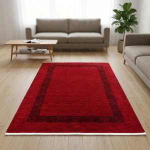 Tapis rectangulaire en laine tissé à la main à poils moyens, style contemporain Lori Gabbeh, bordure rouge, doux, absorbant, antidérapant, imperméable, pour la maison - Product Image 2