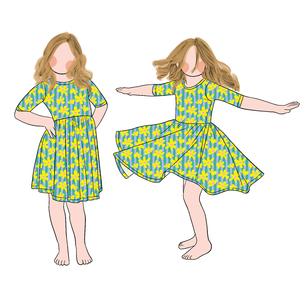 Dernière Offre Spéciale Filles <span class=keywords><strong>Demi</strong></span>-manches Design Twirl Robe Personnalisable Motifs Floraux D'été Robe Longueur Genou - Product Image 6