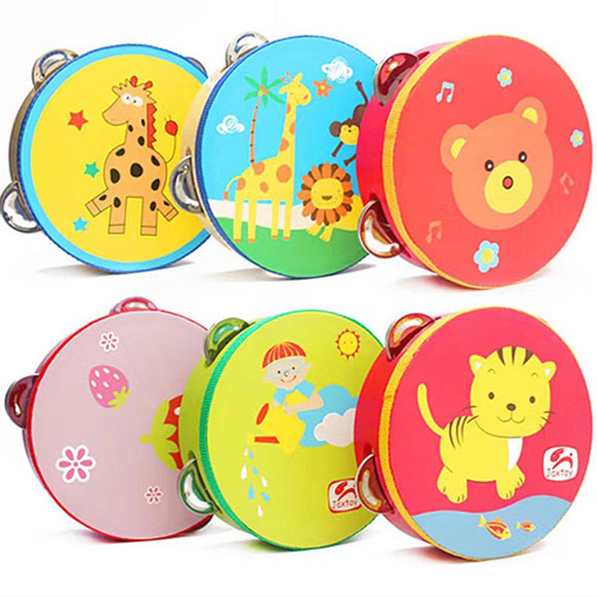 Детские Музыкальные инструменты с мультяшными животными деревянный барабан для раннего обучения ручной барабан для табурина