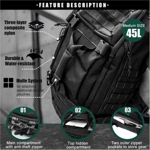 Mochila de senderismo para exteriores de 45L, de nailon, resistente al agua, con sistema Molle, para camping y viajes - Product Image 1