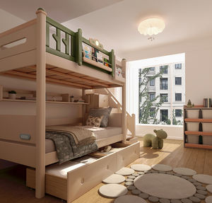 Двухъярусная кровать для детей, из массива дерева, лесная серия, зеленая и белая кровать с ограждением, двухъярусная кровать, двухместная роскошная мебель для спальни - Product Image 3