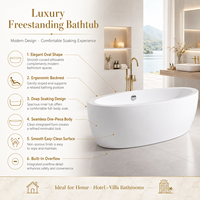 Baignoire autoportante en acrylique de style américain, grande taille, pour alcôve intérieure, avec raccordement indépendant sans joint, idéale pour hôtels