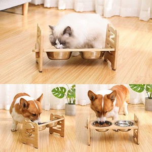 Soporte de madera elevado para comederos de mascotas, estación de alimentación doble para gatos - Product Image 3