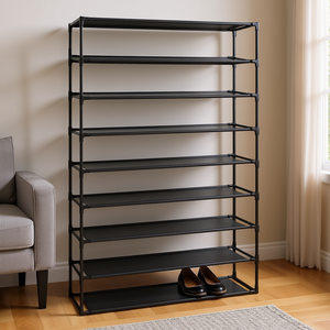 Organizador de Zapatos de 9 Niveles, Estante de Almacenamiento de Metal, Fácil de Montar, Ahorra Espacio, Apilable, Mueble Negro para Sala de Estar - Product Image 2