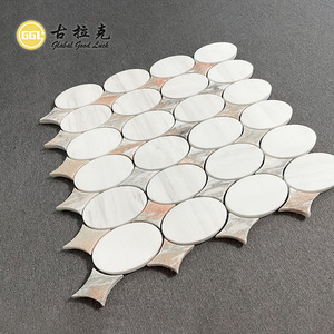 Goodluck su jeti kesim Oval yuvarlak beyaz ve kırmızı doğa mermer mozaik karo duvar zemin arka-spalsh ev Hptel iç dekor için - Product Image 5