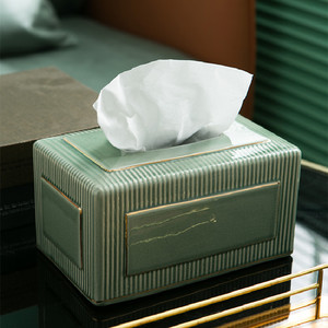Boîtes à mouchoirs en céramique pour salle de bain, porte-serviettes de bureau en <span class=keywords><strong>porcelaine</strong></span> pour salon, porte-<span class=keywords><strong>papier</strong></span> hygiénique, cendrier avec couvercle, assiettes à fruits vertes - Product Image 5
