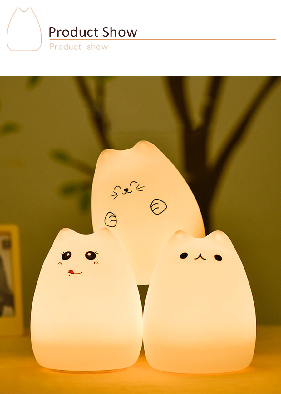 Free cartoon small star of silica gel cat lights LED colorful color children bedroom atmosphere small night lights creative gift