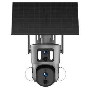 4G EU 9W Panneau Solaire 15600mAh Batterie Double Objectif Projecteur Grand Angle de Vue Détection de Mouvement PIR Suivi Sirène Alarme Caméra Intelligente