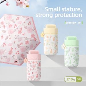 Parapluie de poche floral ultra-léger 5 plis en vinyle anti-UV personnalisé pour femme, idéal soleil et pluie, portable, cadeau de voyage - Product Image 2
