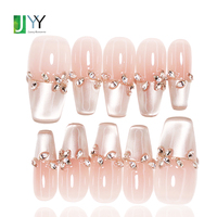 Faux ongles en gel 3D de luxe faits à la main, fournitures de haute qualité, ongles artificiels élégants en acrylique avec strass
