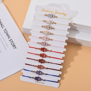 12pcs cábala rojo cuerda anudada amuletos de la suerte ajustable Fátima Hamsa mano mal de ojo pulseras para bebé ducha - Product Image 2