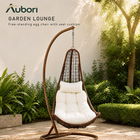 Fauteuil suspendu d'extérieur avec support en C, panier en rotin tressé et coussin moelleux pour chambre, salon ou balcon