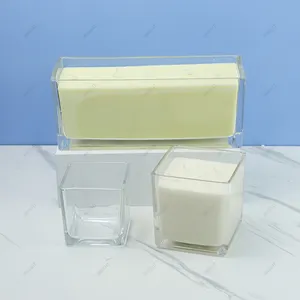 Embossed Frosted Mercury Clear Textured Soy Wax Scented Container Square Glass Crystal Candle Jar With Lids For Candles Making