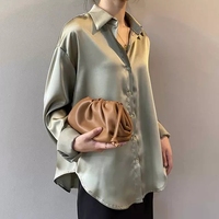 Chemise en Satin Vintage Boutonnée pour Femme, Mode Bureau, Élégante Blouse en Soie Blanche à Manches Longues
