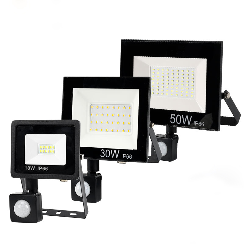 PIR Motion חיישן LED מבול אור 10W 30W 50W חיצוני הארה 220V 240V עמיד למים Led זרקור עבור גן קיר רחוב אור