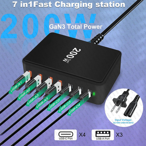 CE CB ROHS KC KCC PSE SAA 200W <strong>7</strong> <strong>Port</strong> Fast Charging Station PD100W Laptop <strong>Charger</strong> Brick <strong>for</strong> <strong>iPhone</strong> 17 MacBook Pro DELL Steam - Product Image 2