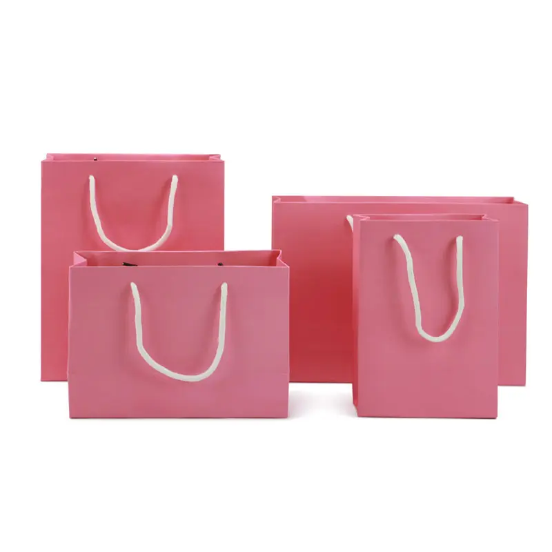 Mini Paper Bag Custom Logo Printed Matt Finish Pink Paper Shopping Bag With Grosgrain Ribbon Handle