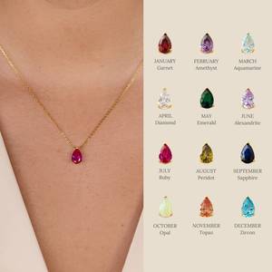 Trendy Women Birth Stone <strong>Jewellery</strong> Gift Gold Plated Stainless Steel Cz Zircon Water Drop Teardrop Pendant <strong>Birthstone</strong> Necklace - Product Image 3