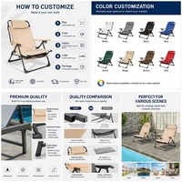 Chaise de camping inclinable réglable et portable, chaise longue de plage pliable pour l'extérieur avec appui-tête et accoudoirs en bois pour le camping