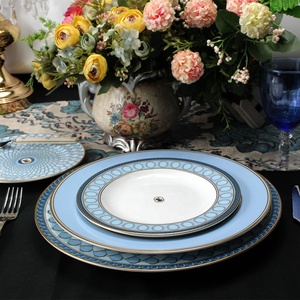 Màu xanh và trắng xương Trung Quốc ăn tối porcelaine vàng Nhà cung cấp đồ ăn bằng gốm đặt dưới tấm món ăn đám cưới Bảng trang trí - Product Image 6