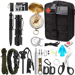 Outdoor Survival <b>Kit</b> 22x15x12cm Compact Emergency Tools First Aid Supplies Camping Gear Military Green Nylon Bag - Product Image 2