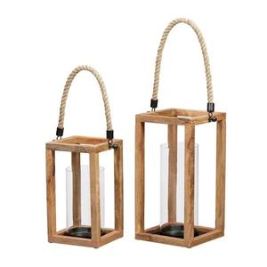 Mango Natural de vela de madera colgando de la Mesa o linterna con asa de cuerda (conjunto de 2) - Product Image 1