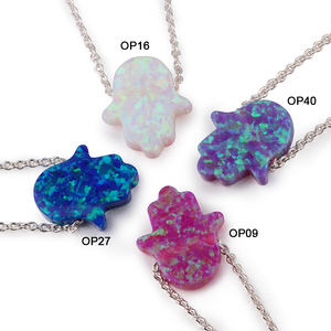 11x13mm formas <span class=keywords><strong>de</strong></span> <span class=keywords><strong>Hamsa</strong></span> 92 colores 925 <span class=keywords><strong>Plata</strong></span> sintética mano ópalo collar - Product Image 4