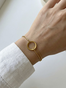 French Style Geometric Circle Linked <b>Bracelet</b> Stainless Steel Minimalist Ladies <b>Bracelet</b> 18K Gold Plated Jewelry - Product Image 4