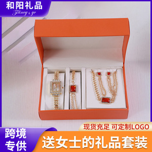 Women's Watch Jewelry <b>Set</b> Gold Tone Crystal Rhinestone Necklace <b>Bracelet</b> Earrings Gift <b>Set</b> 5 Piece Valentine's Day Present - Product Image 5