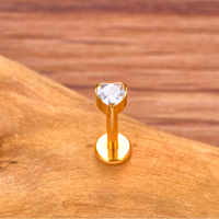 Boucles d'oreilles en titane ASTM F136 avec zircon, clous à dos plat filetés internement pour tragus et cartilage, plaqués or 18 carats, bijoux de piercing corporel