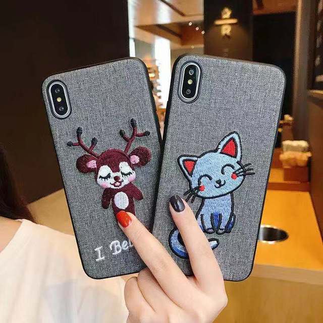 Custom Design Cute Phone Case for iPhone X XS, PU Leather Luxury Cell Phone Cover for Apple 5.8 Inch Embroidery Case