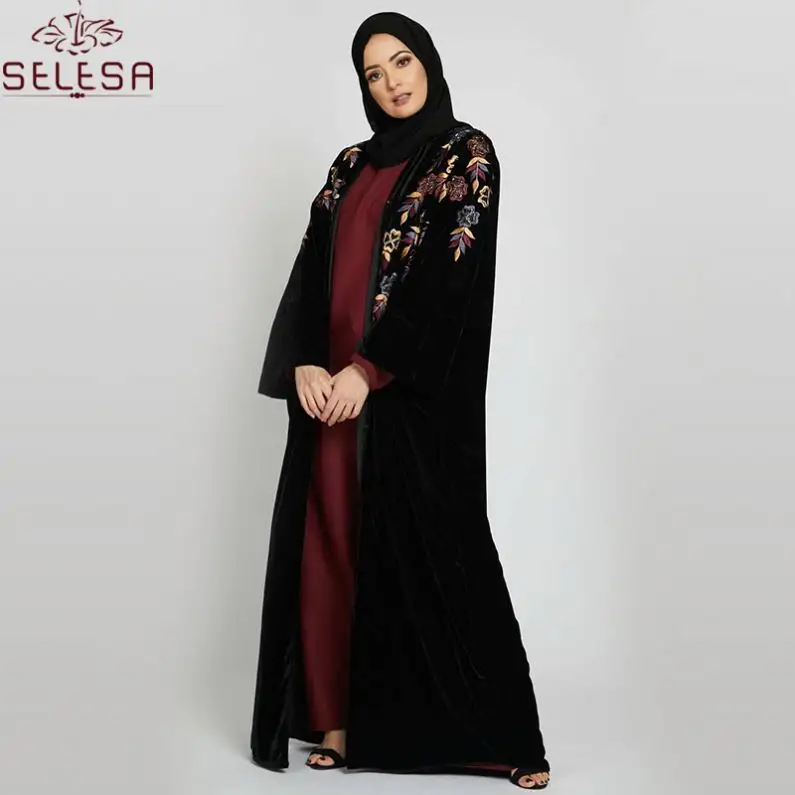 새로운 패션 Bodycon 드레스 이슬람 드레스 긴 소매 Pleated 이슬람 의류 오픈 Abaya