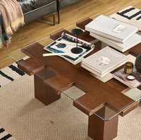Table basse moderne en verre trempé et bois avec rangement multifonctionnel, portable et durable pour le salon